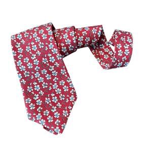 Paul Fredrick Silk Tie Red Blue Floral Extra Long 61 Classic Mens USA Career